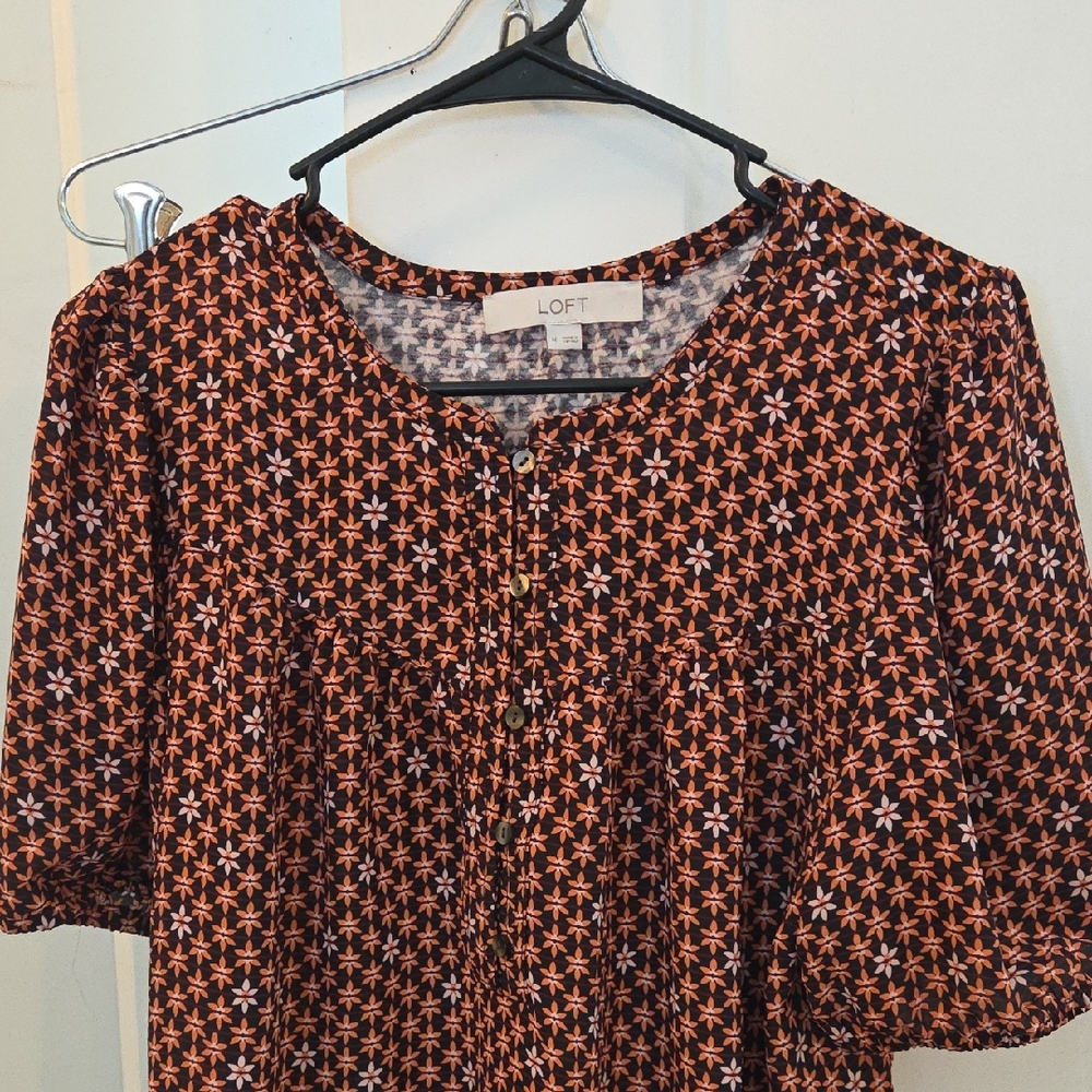 LOFT Black and Orange Geometric Blouse
